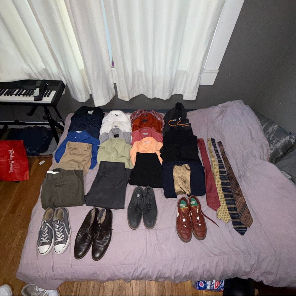 Men’s business casual clothing bundle— dress shirts,slacks, shoes & more size